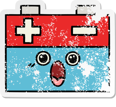 Bir insan tarafından çizilmiş şirin bir araba aküsünün sıkıntılı çıkartması.