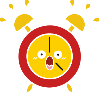 Bir insan tarafından çizilmiş alarm saatinin düz renk retro karikatürü