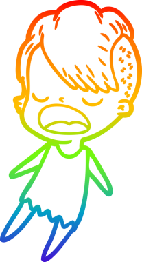 Gökkuşağı gradyan çizgi çizimi bir insan tarafından çizilen havalı hippi kız çizimi