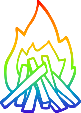 Gökkuşağı gradyan çizgi çizimi bir insan tarafından çizilmiş bir kamp ateşi