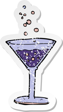 Bir insan tarafından çizilmiş karikatür kokteylinin gerilimli yapıştırması.