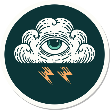 Her şeyi gören bir insan tarafından çizilmiş geleneksel bir dövme çıkartması.