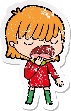 Bir insan tarafından yüksek sesle çizilmiş karikatür kadının sıkıntılı çıkartması.