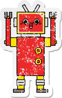 Bir insan tarafından çizilmiş mutlu bir robotun üzgün çıkartması.