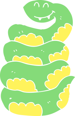 Bir insan tarafından çizilmiş düz renkli çizgi film yılanı.