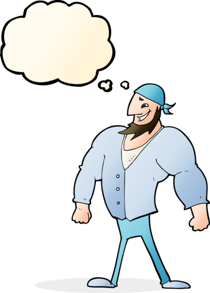 Bir insan tarafından çizilmiş düşünce baloncuğu olan erkek bir denizci.