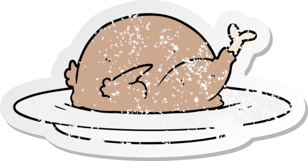 Bir insan tarafından çizilmiş hindi pişirilmiş karikatür çıkartması.