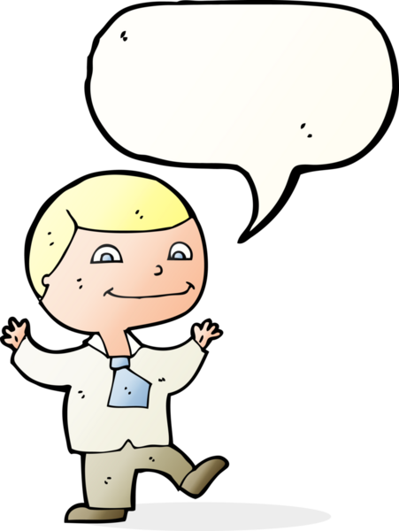 Bir insan tarafından çizilmiş konuşma balonu olan mutlu bir çocuk.