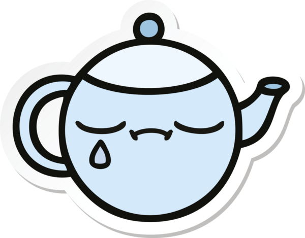 Bir insan tarafından çizilmiş şirin bir karikatür, hüzünlü çay demliği.