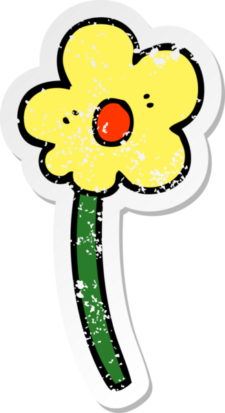 Bir insan tarafından çizilmiş karikatür çiçeğinin sıkıntılı çıkartması