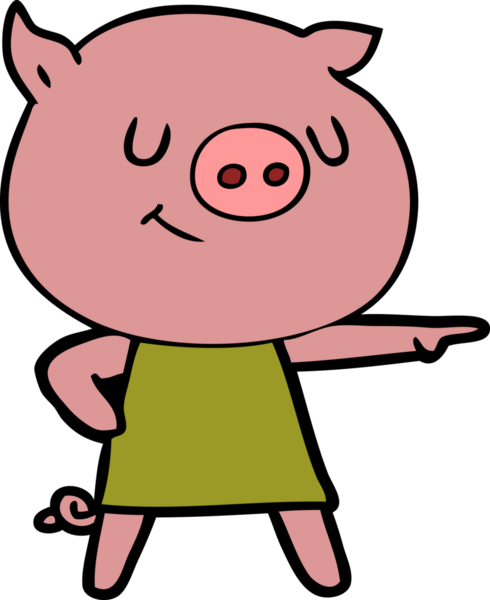 Bir insan tarafından çizilmiş mutlu çizgi film domuzu.