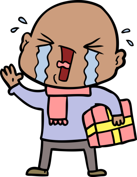 Bir insan tarafından çizilmiş ağlayan kel bir adam.