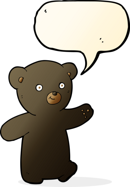 bir insan tarafından çizilmiş konuşma balonlu siyah ayı yavrusu.