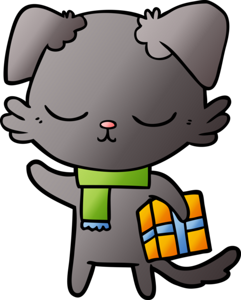 Bir insan tarafından çizilmiş Noel hediyesi olan sevimli bir çizgi film köpeği.