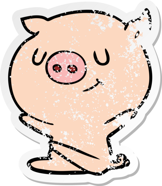 Bir insan tarafından çizilmiş mutlu çizgi film domuzunun sıkıntılı çıkartması.