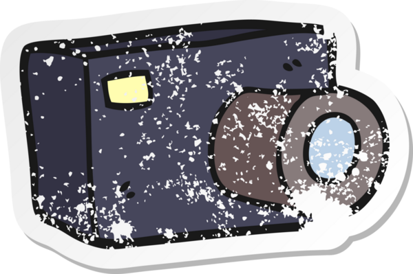 Bir insan tarafından çizilmiş karikatür fotoğraf makinesinin sıkıntılı çıkartması.