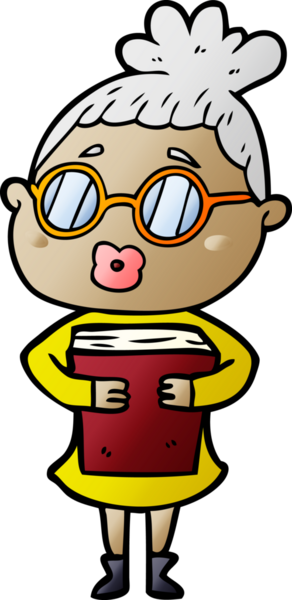 Bir insan tarafından çizilmiş gözlüklü çizgi film kadını.