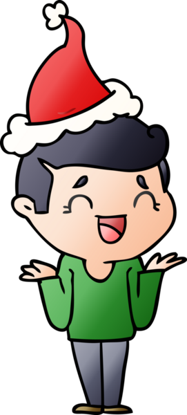 Gülen, kafası karışmış, Noel Baba şapkası takan bir adamın insan tarafından çizilmiş el çizimi karikatürü.