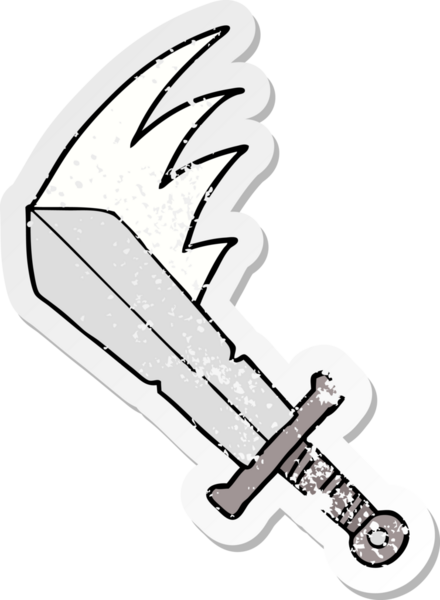 Bir insan tarafından çekilen sallanan bir kılıcın hüzünlü çıkartması.