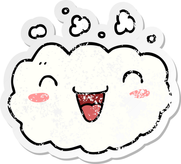 Bir insan tarafından çizilmiş mutlu bir karikatür bulutunun sıkıntılı çıkartması.