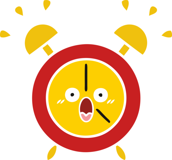 Bir insan tarafından çizilmiş alarm saatinin düz renk retro karikatürü