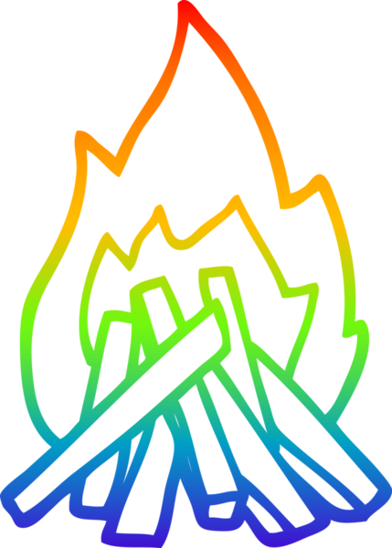 Gökkuşağı gradyan çizgi çizimi bir insan tarafından çizilmiş bir kamp ateşi