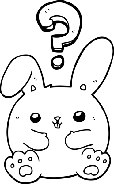 Bir insan tarafından çizilmiş soru işaretli çizgi film tavşanı