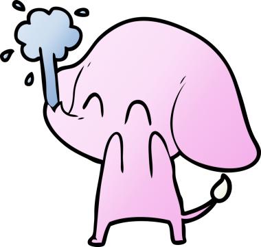 Bir insan tarafından çizilmiş su püskürten sevimli bir fil.