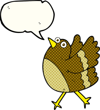 Bir insan tarafından çizilmiş serbest çizilmiş çizgi roman konuşma balonu mutlu kuş.