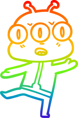 Gökkuşağı gradyan çizgi çizimi Bir insan tarafından çizilmiş üç gözlü uzaylı