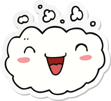 Bir insan tarafından çizilmiş mutlu bir karikatür bulutunun çıkartması.