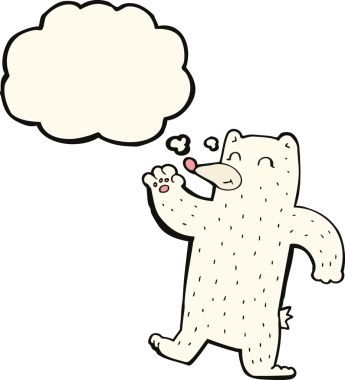 Bir insan tarafından çizilmiş düşünce baloncuğu ile kutup ayısı sallayan çizgi film