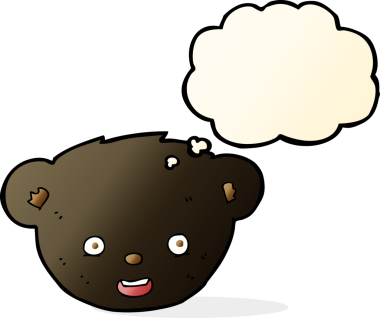 Bir insan tarafından çizilmiş düşünce baloncuklu kara ayı yüzü.