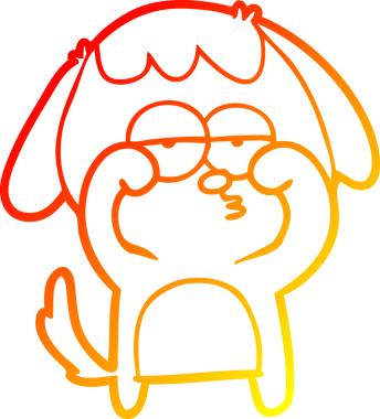 Bir insan tarafından çizilmiş, çizgi film yorgun bir köpeğin sıcak çizgi çizimi.