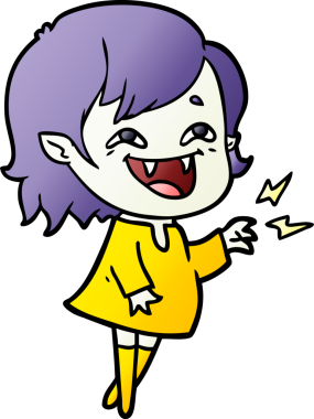 Bir insan tarafından çizilmiş gülen vampir kız çizgi filmi.