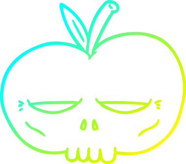 Bir insan tarafından çizilmiş soğuk gradyan çizgi film karakteri ürkütücü kafatası elması.