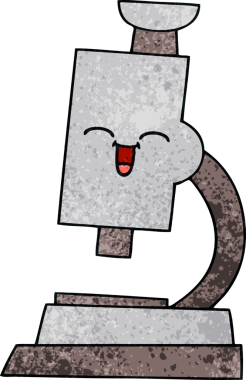 Bir insan tarafından çizilmiş mikroskobun retro grunge desen karikatürü