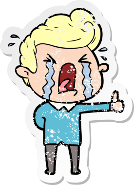 Bir insan tarafından çizilmiş ağlayan bir karikatür çıkartması.