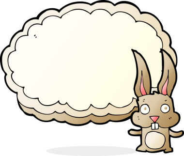 Bir insan tarafından çizilmiş metin alanı bulutlu çizgi film tavşanı