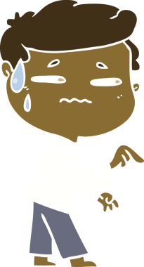 Düz renkli karikatür. Endişeli adam bir insan tarafından çizilmiş.