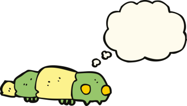 Bir insan tarafından çizilmiş düşünce baloncuklu çizgi film böceği.