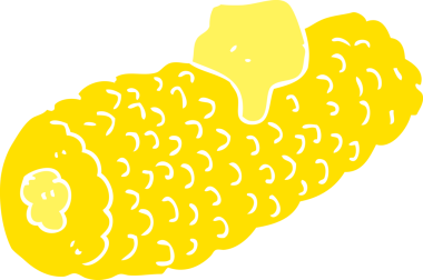 Bir insan tarafından çizilmiş tereyağlı mısır koçanının düz renkli çizimi