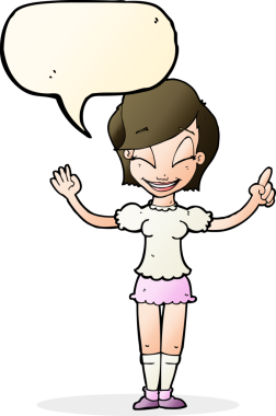 Bir insan tarafından çizilmiş konuşma baloncuğu fikri olan güzel bir kız.