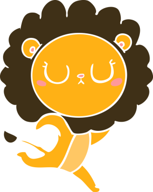 Bir insan tarafından çizilmiş düz renkli çizgi film koşu aslanı