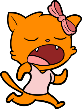 Bir insan tarafından çizilmiş esneyen kedi çizgi filmi.