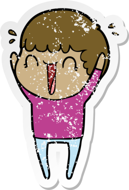 Bir insan tarafından çizilen zevkten zıplayan bir çizgi film karakterinin sıkıntılı çıkartması.