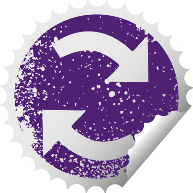 Bir insan tarafından çizilmiş geri dönüşüm oklarının çizilmiş dairesel soyma etiketi.