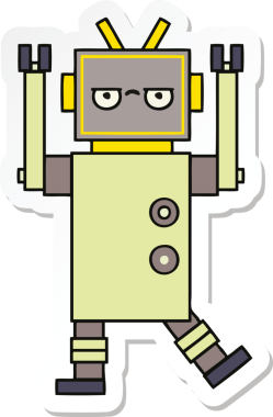 Bir insan tarafından çizilmiş şirin çizgi film robotunun çıkartması.