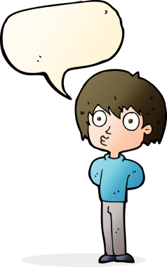 Bir insan tarafından çizilmiş konuşma balonuyla etkileyici çocuk.