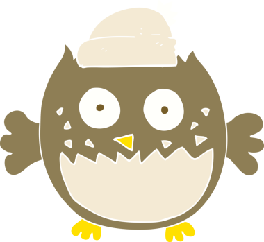 Bir insan tarafından çizilmiş baykuşun düz renk çizimi